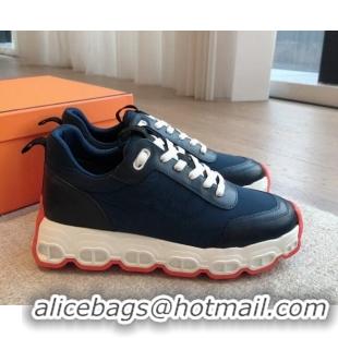 Best Price Hermes Impulse Sneakers in Parachute Fabric and Calfskin Dark Blue 606013