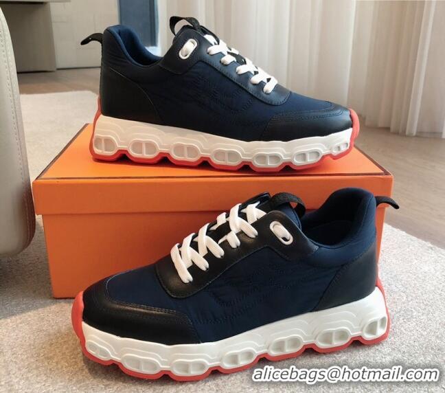 Best Price Hermes Impulse Sneakers in Parachute Fabric and Calfskin Dark Blue 606013