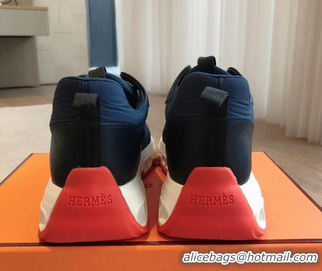 Best Price Hermes Impulse Sneakers in Parachute Fabric and Calfskin Dark Blue 606013