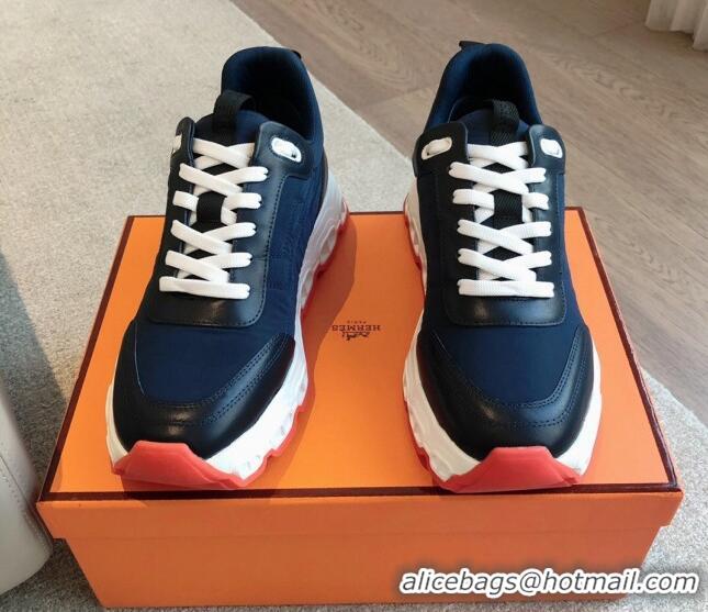 Best Price Hermes Impulse Sneakers in Parachute Fabric and Calfskin Dark Blue 606013