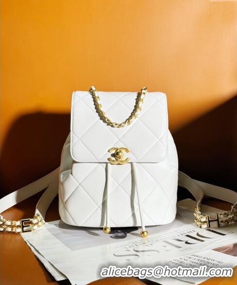 Good Product Chanel Lambskin Backpack Bag AS4866 White 2024