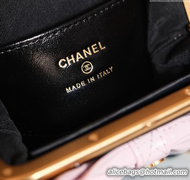 Famous Brand Chanel Patent Crumpled Lambskin Clutch with Chain and Bow AP4028 Black/Pink 2024