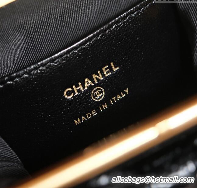 Promotional Chanel Patent Crumpled Lambskin Clutch with Chain and Bow AP4028 Black 2024