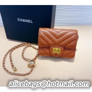 Buy Fashionable Chanel Boy Chevron Lambskin Chain Belt Bag 0708 Brown 2024