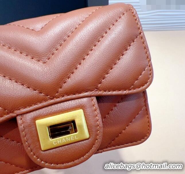 Buy Fashionable Chanel Boy Chevron Lambskin Chain Belt Bag 0708 Brown 2024