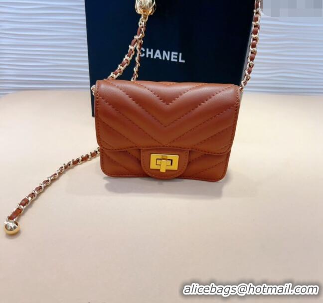 Buy Fashionable Chanel Boy Chevron Lambskin Chain Belt Bag 0708 Brown 2024