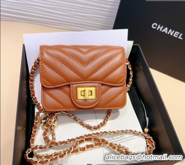 Buy Fashionable Chanel Boy Chevron Lambskin Chain Belt Bag 0708 Brown 2024