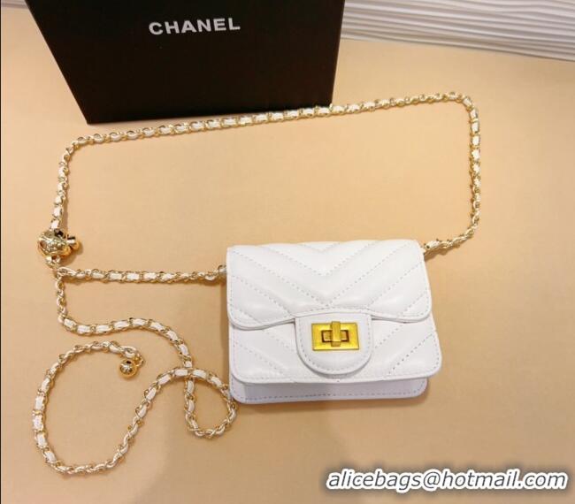 New Design Chanel Boy Chevron Lambskin Chain Belt Bag 0708 White 2024