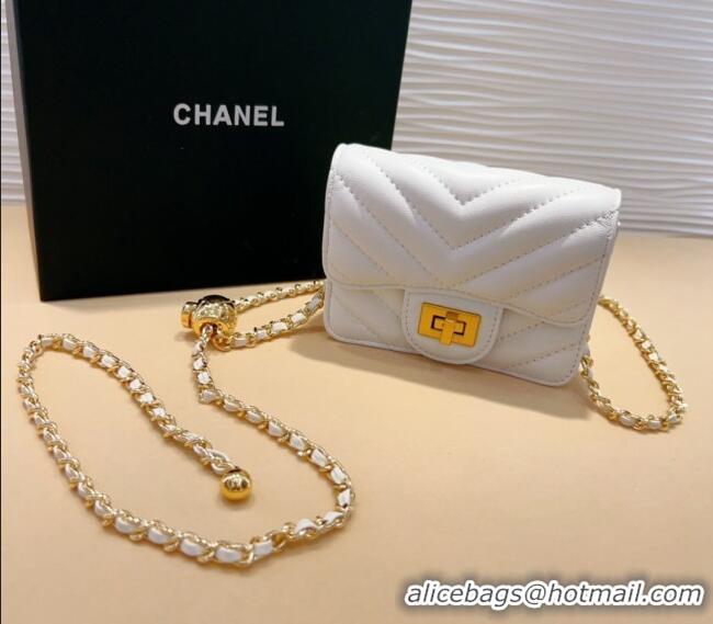 New Design Chanel Boy Chevron Lambskin Chain Belt Bag 0708 White 2024