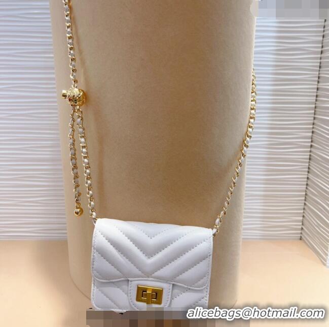 New Design Chanel Boy Chevron Lambskin Chain Belt Bag 0708 White 2024