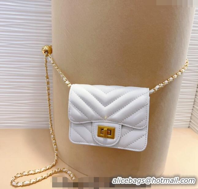 New Design Chanel Boy Chevron Lambskin Chain Belt Bag 0708 White 2024