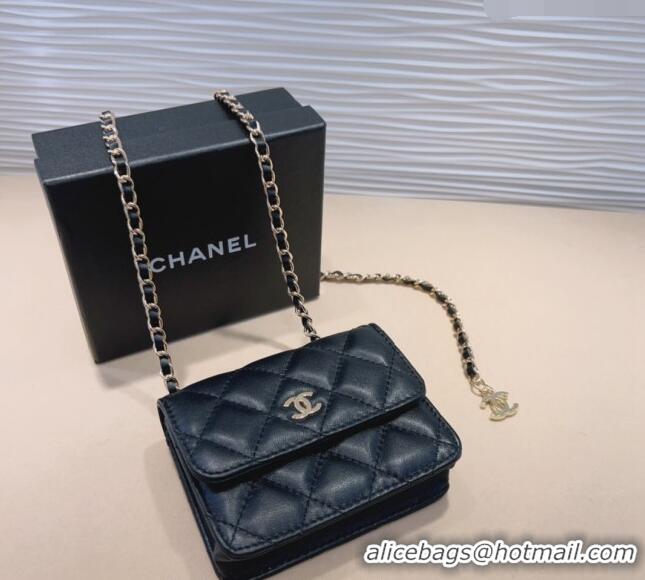 Unique Grade Chanel Lambskin Chain Mini Belt Bag 0708 Black 2024