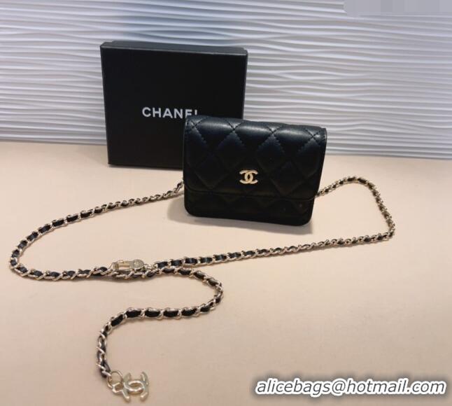 Unique Grade Chanel Lambskin Chain Mini Belt Bag 0708 Black 2024