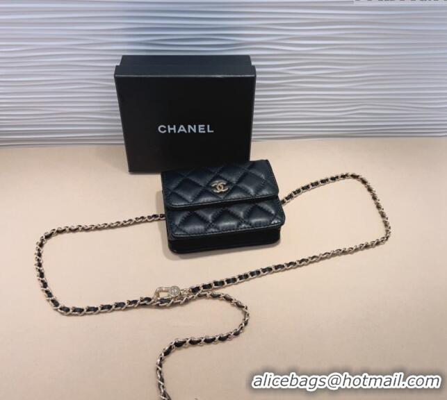 Unique Grade Chanel Lambskin Chain Mini Belt Bag 0708 Black 2024