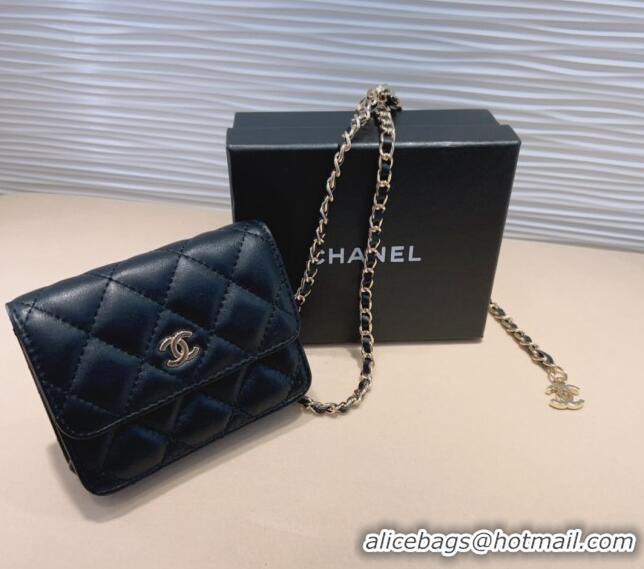 Unique Grade Chanel Lambskin Chain Mini Belt Bag 0708 Black 2024