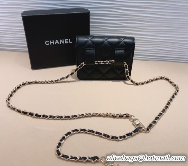 Unique Grade Chanel Lambskin Chain Mini Belt Bag 0708 Black 2024