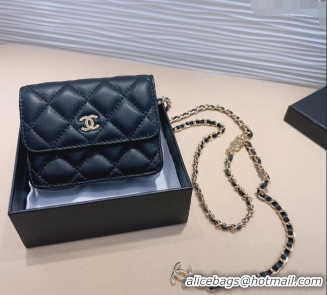 Unique Grade Chanel Lambskin Chain Mini Belt Bag 0708 Black 2024