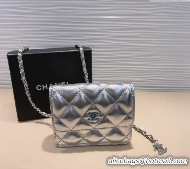 New Style Chanel Lambskin Chain Mini Belt Bag 0708 Silver 2024