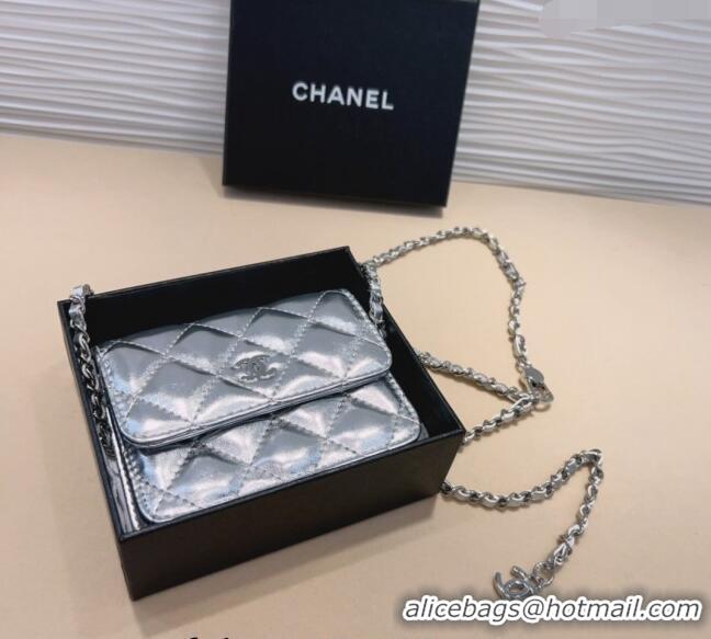 New Style Chanel Lambskin Chain Mini Belt Bag 0708 Silver 2024