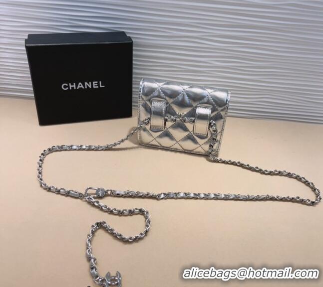 New Style Chanel Lambskin Chain Mini Belt Bag 0708 Silver 2024