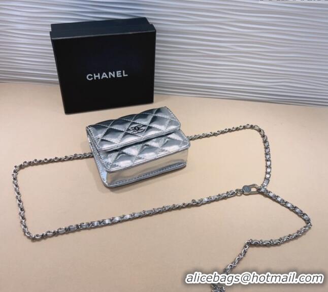 New Style Chanel Lambskin Chain Mini Belt Bag 0708 Silver 2024