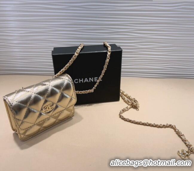 Famous Brand Chanel Lambskin Chain Mini Belt Bag 0708 Gold 2024