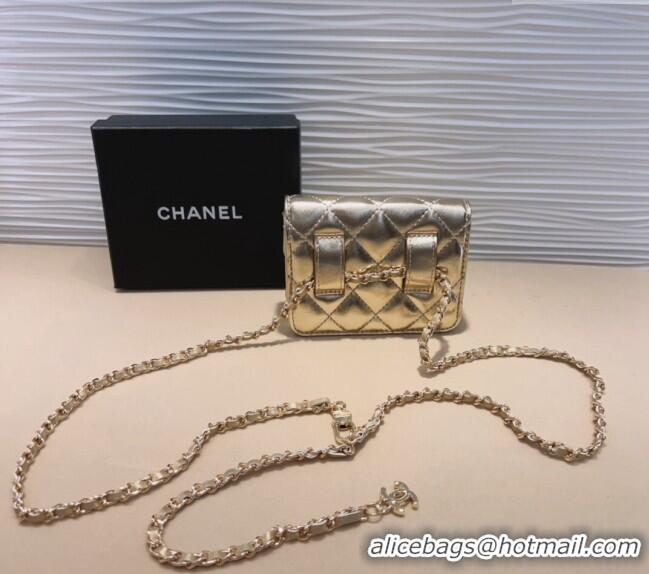 Famous Brand Chanel Lambskin Chain Mini Belt Bag 0708 Gold 2024