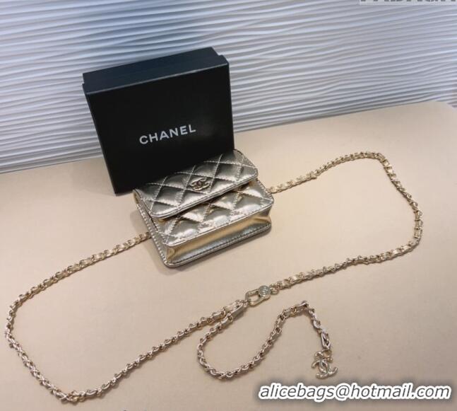 Famous Brand Chanel Lambskin Chain Mini Belt Bag 0708 Gold 2024