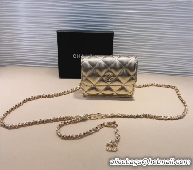 Famous Brand Chanel Lambskin Chain Mini Belt Bag 0708 Gold 2024