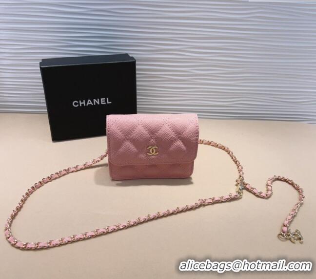 Traditional Specials Chanel Grained Calfskin Chain Mini Belt Bag 0708 Light Pink 2024