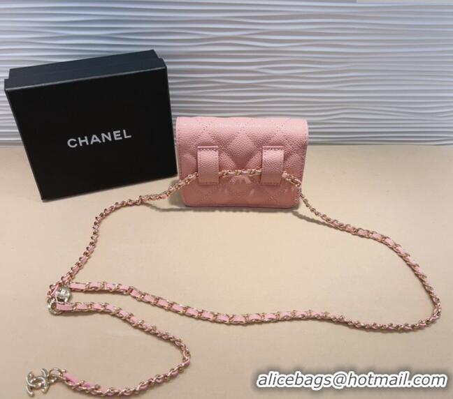 Traditional Specials Chanel Grained Calfskin Chain Mini Belt Bag 0708 Light Pink 2024