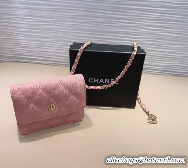 Traditional Specials Chanel Grained Calfskin Chain Mini Belt Bag 0708 Light Pink 2024