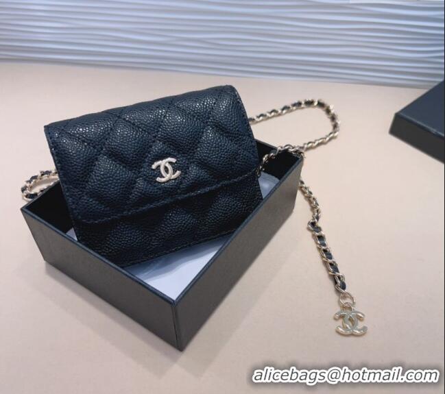 Top Quality Chanel Grained Calfskin Chain Mini Belt Bag 0708 Black 2024