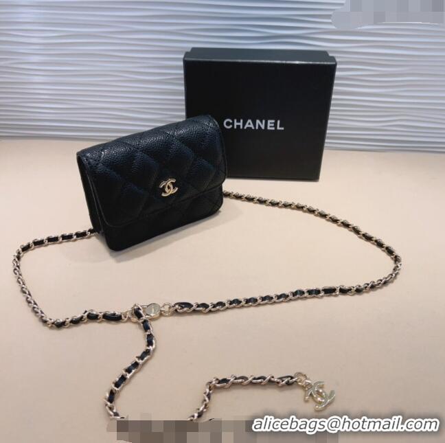 Top Quality Chanel Grained Calfskin Chain Mini Belt Bag 0708 Black 2024