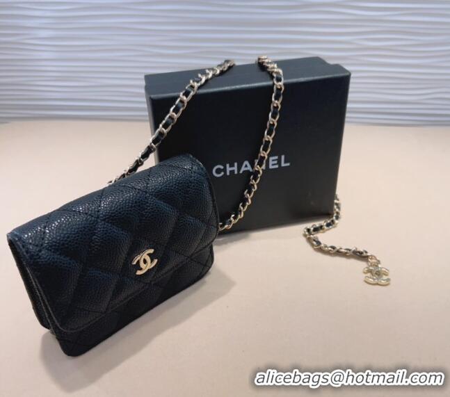 Top Quality Chanel Grained Calfskin Chain Mini Belt Bag 0708 Black 2024