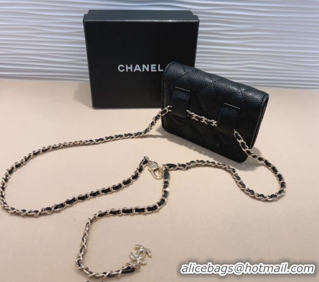 Top Quality Chanel Grained Calfskin Chain Mini Belt Bag 0708 Black 2024