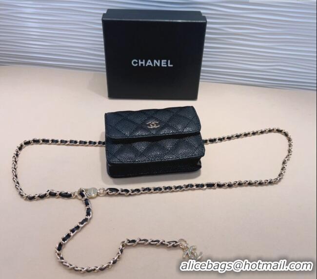 Top Quality Chanel Grained Calfskin Chain Mini Belt Bag 0708 Black 2024