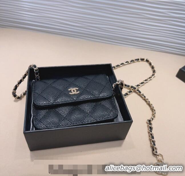 Top Quality Chanel Grained Calfskin Chain Mini Belt Bag 0708 Black 2024