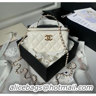 Traditional Discount Chanel Lambskin Vanity Case Clutch with Chain AP3799 White 2024