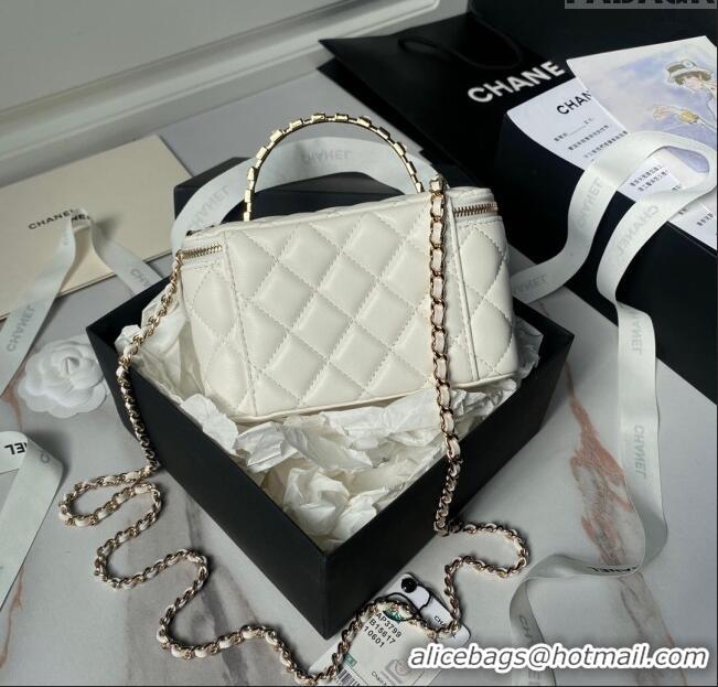 Traditional Discount Chanel Lambskin Vanity Case Clutch with Chain AP3799 White 2024