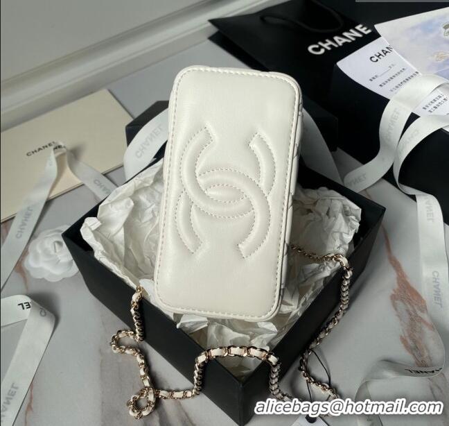 Traditional Discount Chanel Lambskin Vanity Case Clutch with Chain AP3799 White 2024