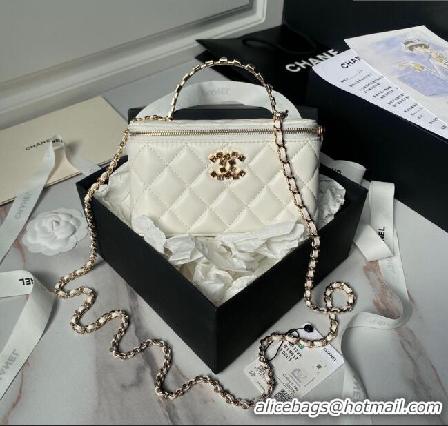 Traditional Discount Chanel Lambskin Vanity Case Clutch with Chain AP3799 White 2024