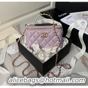 Buy Discount Chanel Lambskin Vanity Case Clutch with Chain AP3799 Light Purple 2024