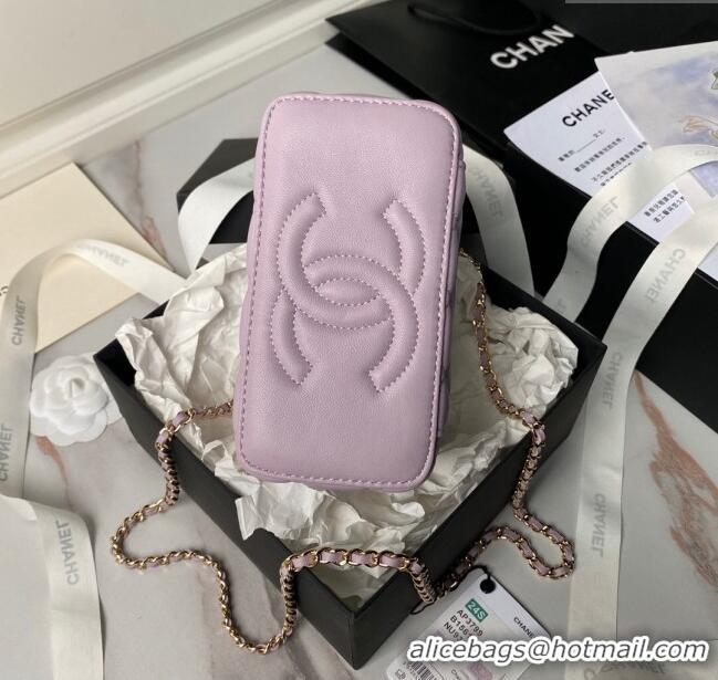 Buy Discount Chanel Lambskin Vanity Case Clutch with Chain AP3799 Light Purple 2024