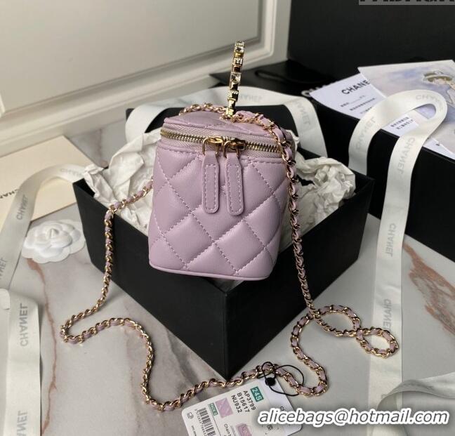 Buy Discount Chanel Lambskin Vanity Case Clutch with Chain AP3799 Light Purple 2024