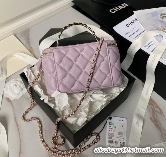 Buy Discount Chanel Lambskin Vanity Case Clutch with Chain AP3799 Light Purple 2024