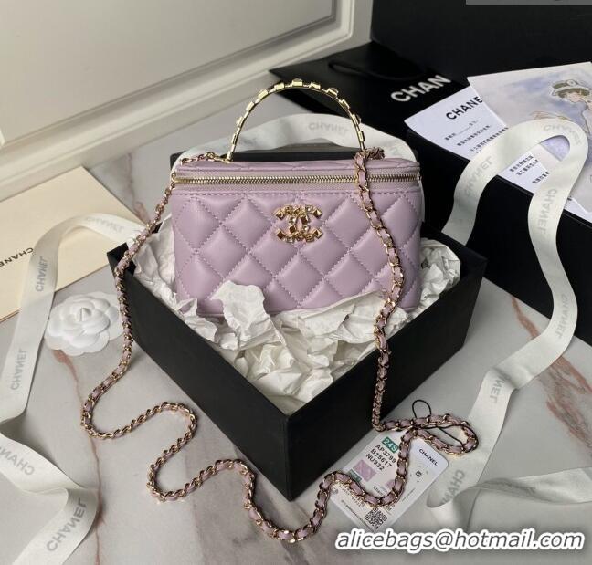 Buy Discount Chanel Lambskin Vanity Case Clutch with Chain AP3799 Light Purple 2024