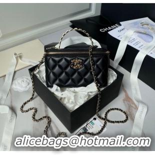 Well Crafted Chanel Lambskin Vanity Case Clutch with Chain AP3799 Black 2024