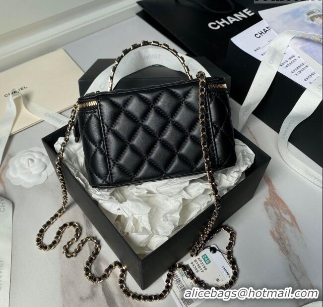 Well Crafted Chanel Lambskin Vanity Case Clutch with Chain AP3799 Black 2024