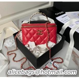 Good Taste Chanel Lambskin Vanity Case Clutch with Chain AP3799 Red 2024